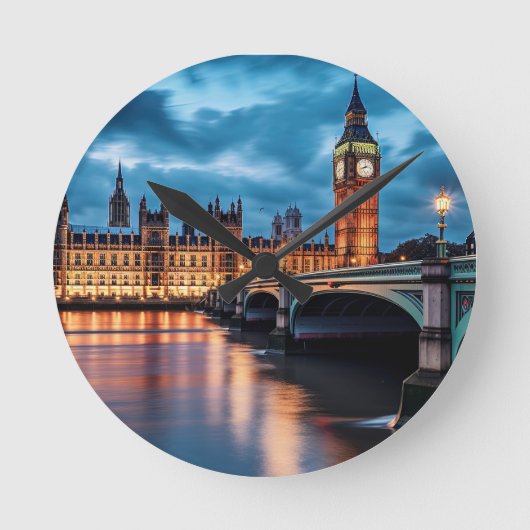 Big Ben, London. Runde Wanduhr (Vorderseite)