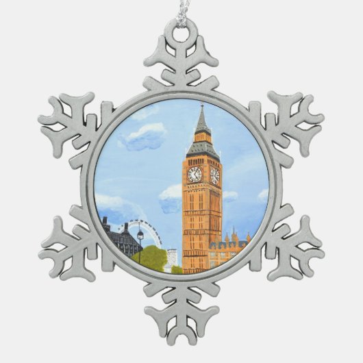 Big Ben London Schneeflocken Zinn-Ornament (Vorderseite)