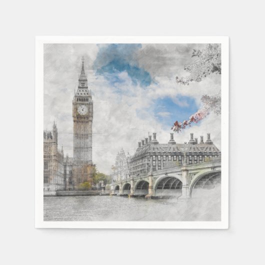 Big Ben London Travel - Vintages britisches Party Serviette (Vorderseite)