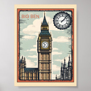 Big Ben London UK Vintage Reise Poster