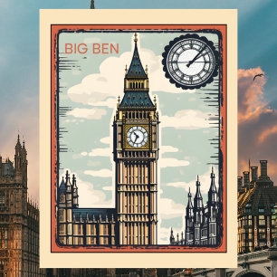 Big Ben London UK Vintage Reise Postkarte