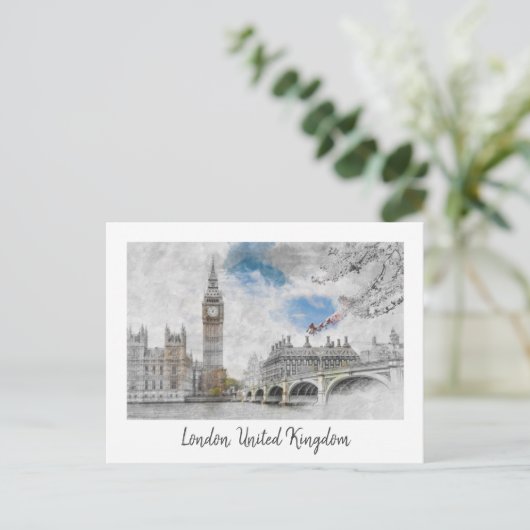 Big Ben London - Vintage Travel Illustration Postkarte (Stehend Vorderseite)