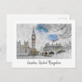 Big Ben London - Vintage Travel Illustration Postkarte (Vorne/Hinten)