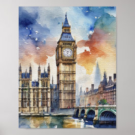 Big Ben London Watercolor Art Print Poster