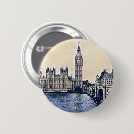 Big Ben London Watercolor Button