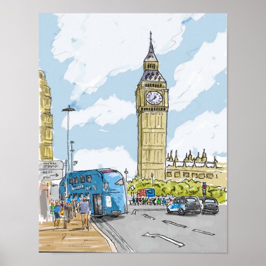 Big Ben London Watercolor Poster (Vorne)