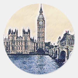 Big Ben London Watercolor Runder Aufkleber