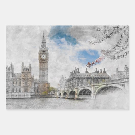 Big Ben London Wrapping Paper - UK Travel Geschenkpapier Set (Vorderseite)