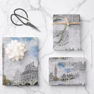 Big Ben London Wrapping Paper - UK Travel Geschenkpapier Set