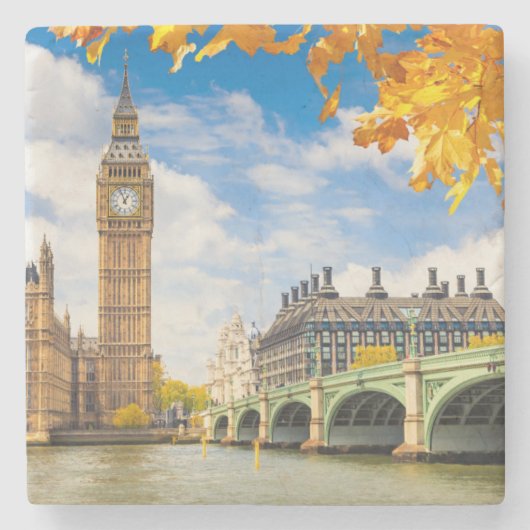 Big Ben mit Autumn Leaves, London Steinuntersetzer (Vorderseite)
