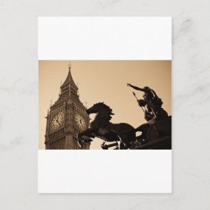 Big Ben und Boudica Statue sepia getönt Postkarte