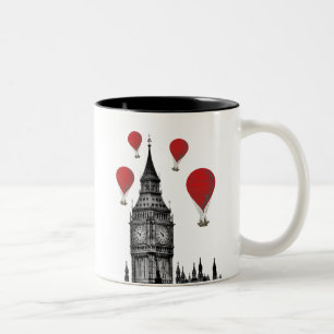 Big Ben und glühende Luft-Ballone 2 Zweifarbige Tasse