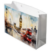 Big Ben und Red Bus in London Große Geschenktüte (Rückseite Schrägansicht)