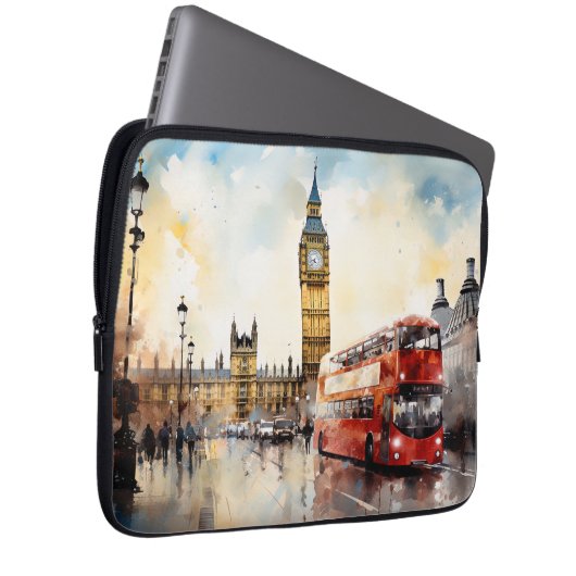 Big Ben und Red Bus in London Laptopschutzhülle (Vorne Rechts)