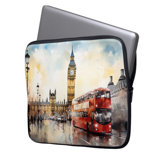 Big Ben und Red Bus in London Laptopschutzhülle (Vorderseite Links)