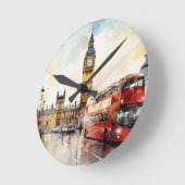 Big Ben und Red Bus in London Runde Wanduhr (Winkel)