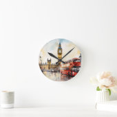 Big Ben und Red Bus in London Runde Wanduhr (Zuhause)