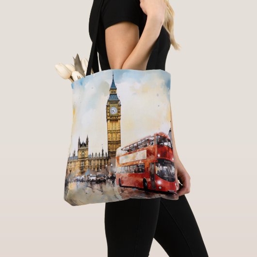 Big Ben und Red Bus in London Tasche (Von Nahem)