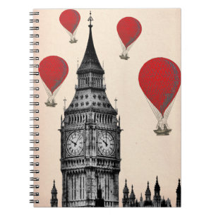 Big Ben und Red Hot Air Balloons 2 Notizblock