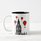 Big Ben und Red Hot Air Balloons 2 Zweifarbige Tasse (Links)