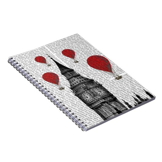 Big Ben und Red Hot Air Balloons Notizblock (Rechte Seite)