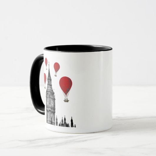 Big Ben und Red Hot Air Balloons Tasse (Vorderseite Links)