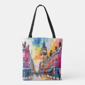 Big Ben und Vibrann London Street Watercolor Tasche (Rückseite)