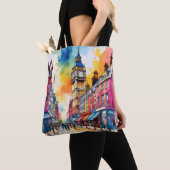 Big Ben und Vibrann London Street Watercolor Tasche (Von Nahem)
