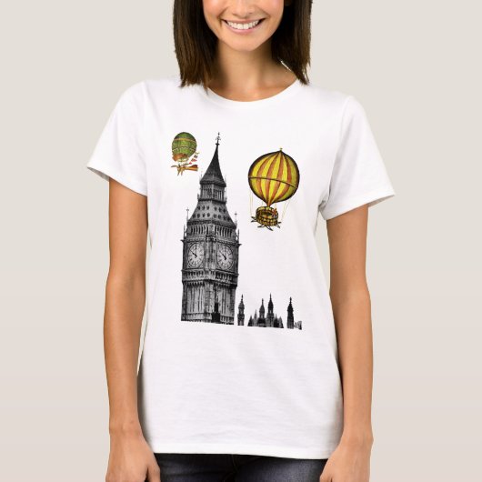 Big Ben und Vintage Heißluftballons T-Shirt (Vorderseite)