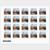 Big Ben und Westminster Bridge im Abend Quadratischer Aufkleber (Blatt)