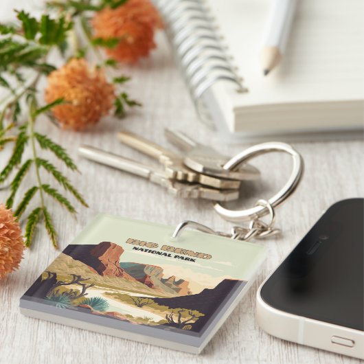 Big Bend National Park Texas Retro Reisen Schlüsselanhänger (Vorderseite rechts)