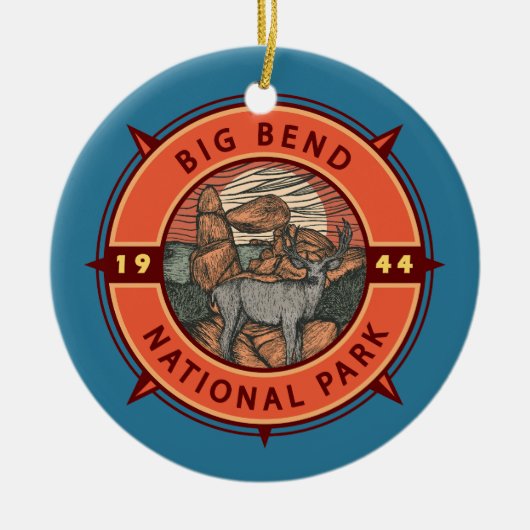 Big Bend Nationalpark Elk Retro Kompass Emblem Keramik Ornament (Vorne)