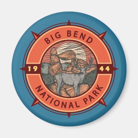 Big Bend Nationalpark Elk Retro Kompass Emblem Magnet (Vorne)