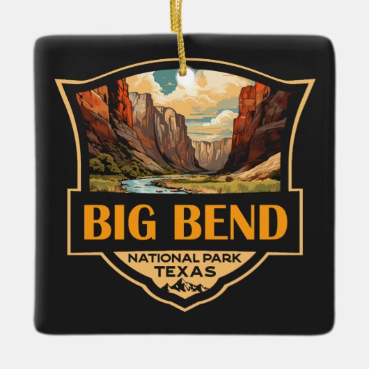 Big Bend Nationalpark Illustration Retro Abzeichen Keramikornament (Vorderseite)