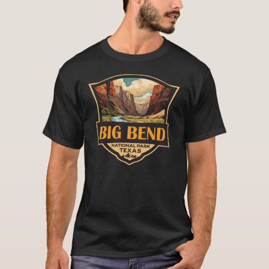 Big Bend Nationalpark Illustration Retro Abzeichen T-Shirt (Vorderseite)