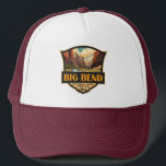 Big Bend Nationalpark Illustration Retro Abzeichen Truckerkappe<br><div class="desc">Big Bend Vintage Vektordesign. Der Big Bend Nationalpark liegt im Südwesten von Texas und umfasst das gesamte Chisos Gebirge und einen großen Teil der Chihuahuan-Wüste.</div>