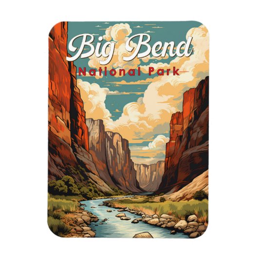 Big Bend Nationalpark Illustration Retro Magnet (Vertikal)