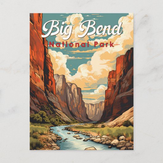Big Bend Nationalpark Illustration Retro Postkarte (Vorderseite)