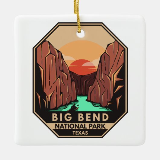 Big Bend Nationalpark Kayak Retro Emblem Keramikornament (Vorderseite)