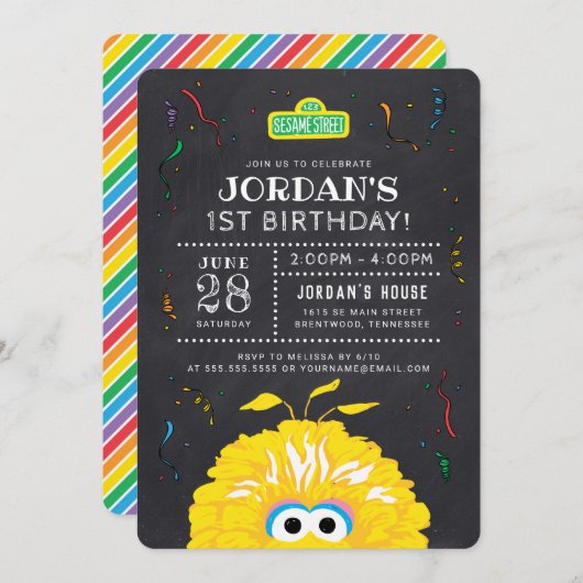 Big Bird Chalkboard Confetti Geburtstag Einladung (Vorne/Hinten)