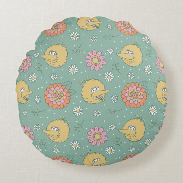 Big Bird | Good Vibes Floral Pattern Rundes Kissen (Vorderseite)