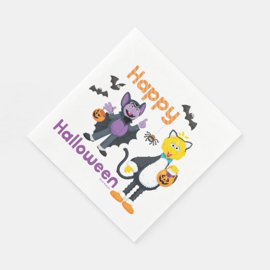 Big Bird und Count | Happy Halloween Serviette (Ecke)