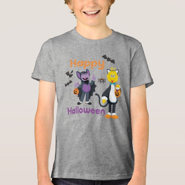 Big Bird und Count | Happy Halloween Tri-Blend Shirt (Vorderseite)
