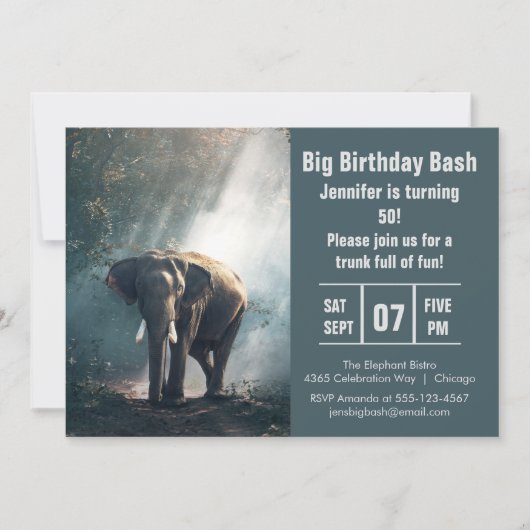 Big Birthday Bash Elephant Foto Einladung (Vorderseite)