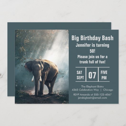 Big Birthday Bash Elephant Foto Einladung (Vorne/Hinten)