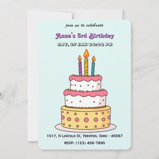Big Birthday Cake mit Kerzen Einladung (Vorderseite)
