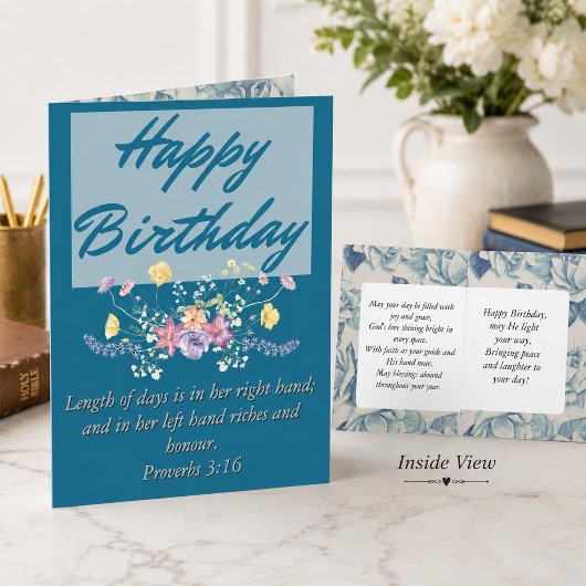 Big Birthday Mama Blue Floral Scripting Text Karte