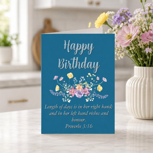 Big Birthday Mama Blue Floral Scripting Text Karte