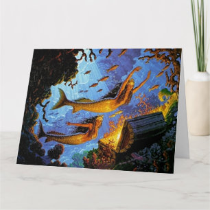 Big Birthday Mermaids Treasure Gold Karte
