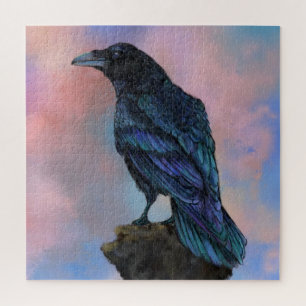 Big Black Common Raven bei Sunset Puzzle Geschenk